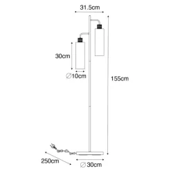 Moderne vloerlamp zwart met smoke glas 2-lichts - Stavelot