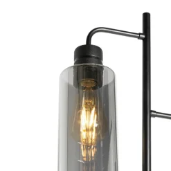 Moderne vloerlamp zwart met smoke glas 2-lichts - Stavelot