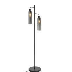 Moderne vloerlamp zwart met smoke glas 2-lichts - Stavelot