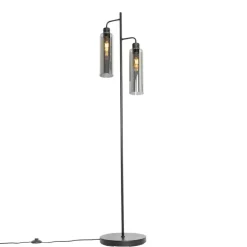 Moderne vloerlamp zwart met smoke glas 2-lichts - Stavelot