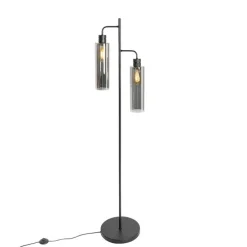 Moderne vloerlamp zwart met smoke glas 2-lichts - Stavelot