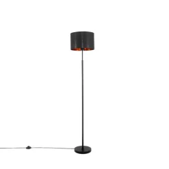 Moderne vloerlamp zwart met goud rond - VT