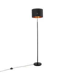 Moderne vloerlamp zwart met goud rond - VT