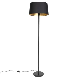Moderne vloerlamp zwart met zwarte kap 45 cm - Simplo