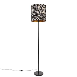 Moderne vloerlamp zwart stoffen kap zebra 40 cm - Simplo