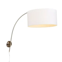 Moderne wandbooglamp staal met witte kap 50 cm verstelbaar - Bow