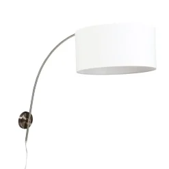 Moderne wandbooglamp staal met witte kap 50 cm verstelbaar - Bow