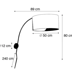 Moderne wandbooglamp staal met witte kap 50 cm verstelbaar - Bow