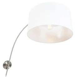Moderne wandbooglamp staal met witte kap 50 cm verstelbaar - Bow