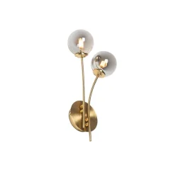 Moderne wandlamp goud 2-lichts met smoke glas - Athens