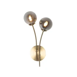 Moderne wandlamp goud 2-lichts met smoke glas - Athens