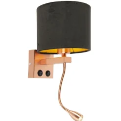 Moderne wandlamp koper met kap velours zwart - Brescia