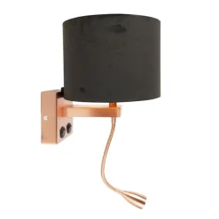 Moderne wandlamp koper met kap velours zwart - Brescia