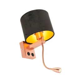 Moderne wandlamp koper met kap velours zwart - Brescia