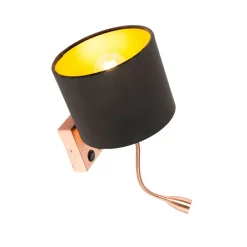 Moderne wandlamp koper met kap velours zwart - Brescia