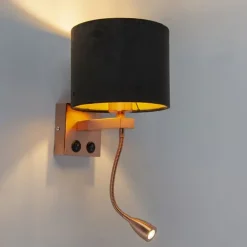 Moderne wandlamp koper met kap velours zwart - Brescia