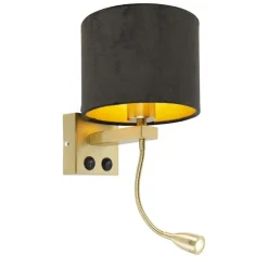 Moderne wandlamp messing met kap zwart velours - Brescia