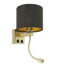 Moderne wandlamp messing met kap zwart velours - Brescia