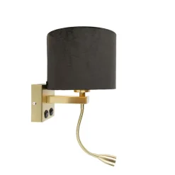 Moderne wandlamp messing met kap zwart velours - Brescia