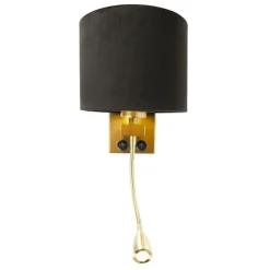Moderne wandlamp messing met kap zwart velours - Brescia