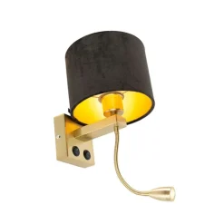 Moderne wandlamp messing met kap zwart velours - Brescia