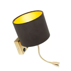 Moderne wandlamp messing met kap zwart velours - Brescia