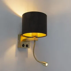 Moderne wandlamp messing met kap zwart velours - Brescia
