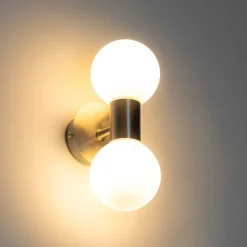 Moderne wandlamp staal IP44 2-lichts - Cederic
