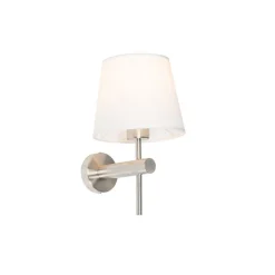 Moderne wandlamp staal met witte kap - Pluk