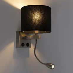Moderne wandlamp staal met zwarte kap - Brescia