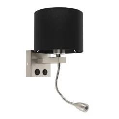 Moderne wandlamp staal met zwarte kap - Brescia