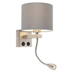 Moderne wandlamp staal met grijze kap - Brescia