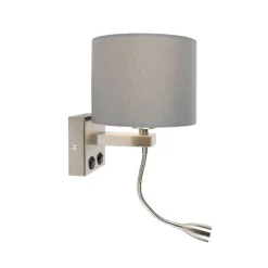 Moderne wandlamp staal met grijze kap - Brescia