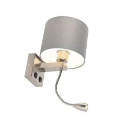 Moderne wandlamp staal met grijze kap - Brescia