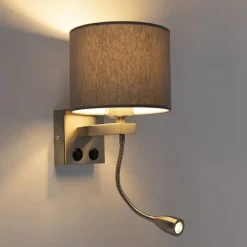 Moderne wandlamp staal met grijze kap - Brescia