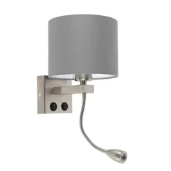 Moderne wandlamp staal met grijze kap - Brescia