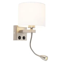 Moderne wandlamp staal met witte kap - Brescia