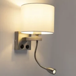 Moderne wandlamp staal met witte kap - Brescia