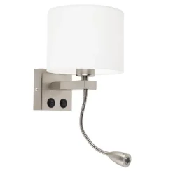 Moderne wandlamp staal met witte kap - Brescia