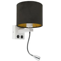 Moderne wandlamp wit met kap velours zwart - Brescia