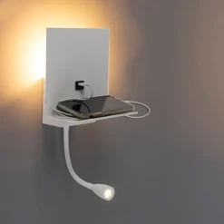 Moderne wandlamp wit met USB en flexarm - Flero