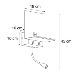 Moderne wandlamp wit met USB en flexarm - Flero