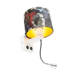 Moderne wandlamp wit met kap velours bloemen - Brescia