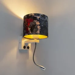 Moderne wandlamp wit met kap velours bloemen - Brescia