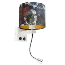 Moderne wandlamp wit met kap velours bloemen - Brescia