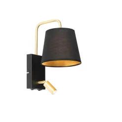 Moderne wandlamp zwart en goud met leeslamp - Renier