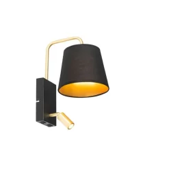Moderne wandlamp zwart en goud met leeslamp - Renier