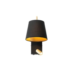Moderne wandlamp zwart en goud met leeslamp - Renier