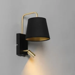 Moderne wandlamp zwart en goud met leeslamp - Renier