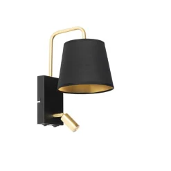 Moderne wandlamp zwart en goud met leeslamp - Renier